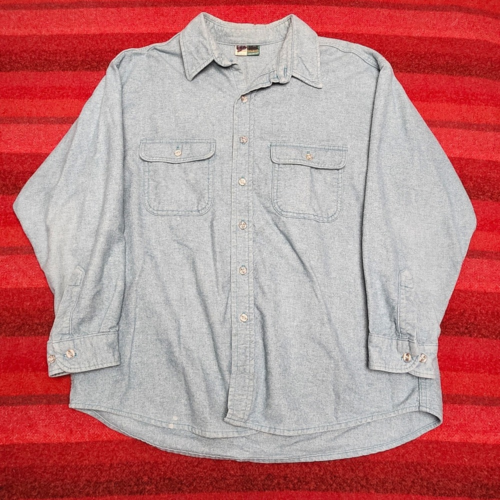 Vintage 90s Soft Chambray Button Up Shirt Mens XL USA Workwear WearGuard